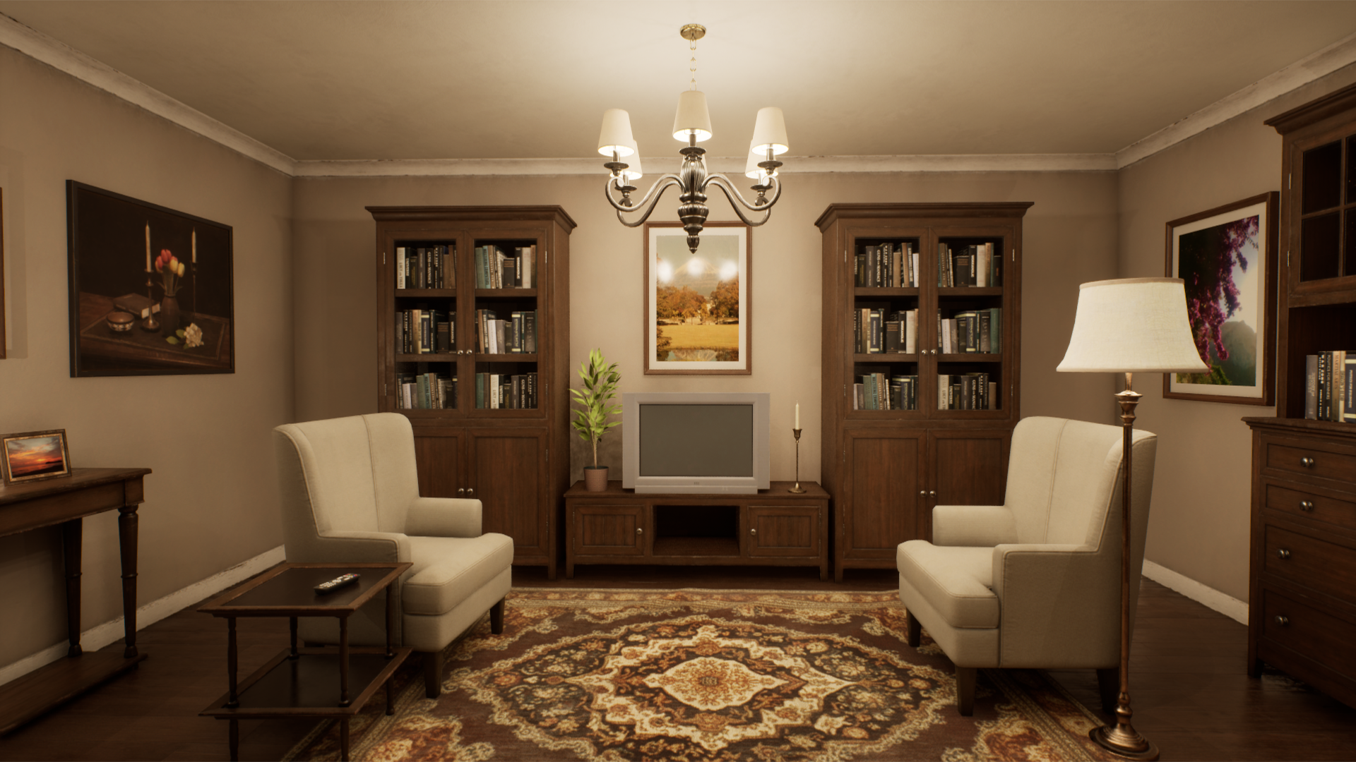 Two armchairs in a quiet living room.